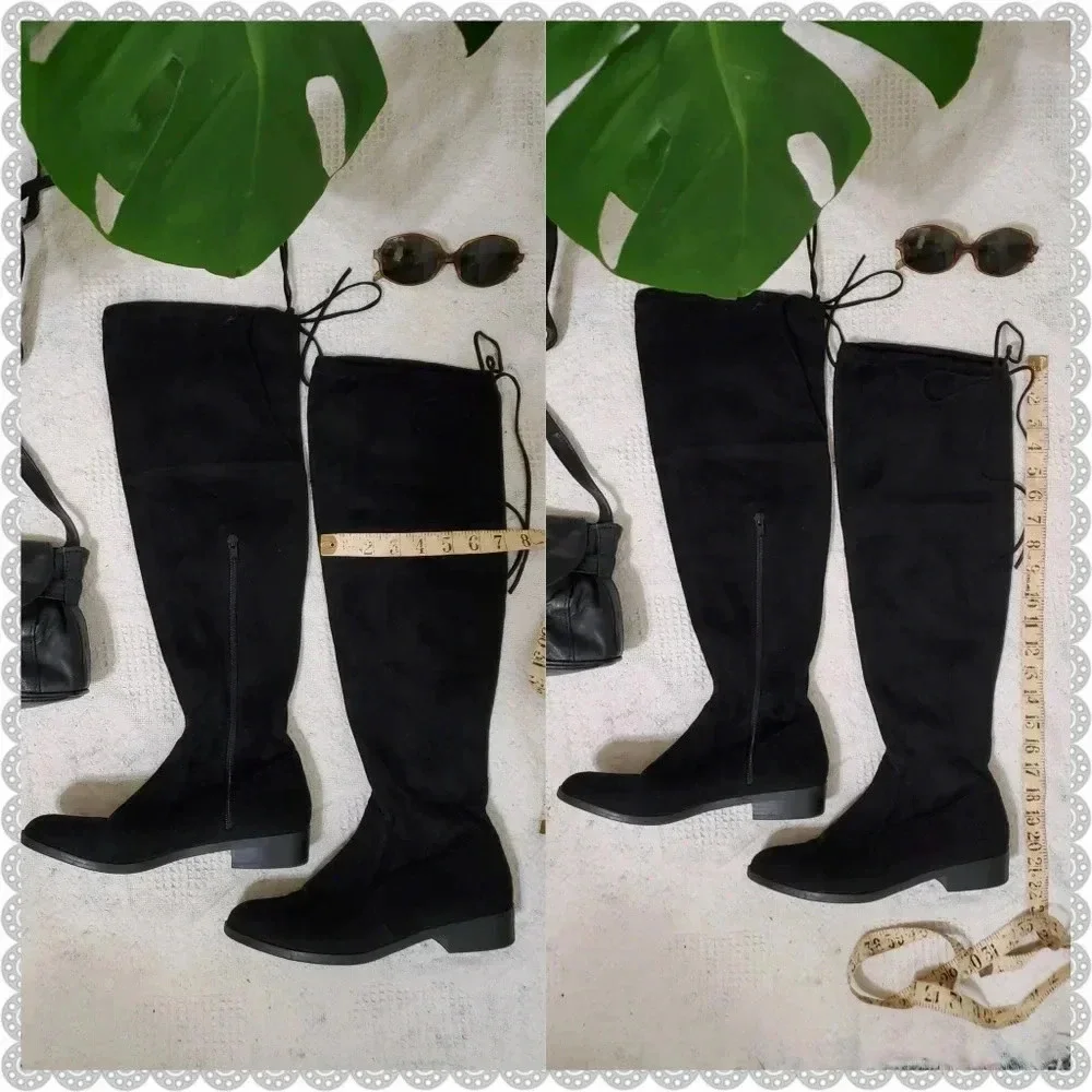 INC | Immanie Over-The-Knee Zippered Tie Slouchy Black Flat 7.5 Boots